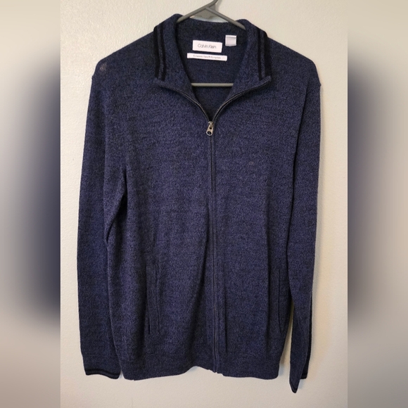 Calvin Klein Navy Zipper Merino Wool Sweater Size Medium - Picture 1 of 7